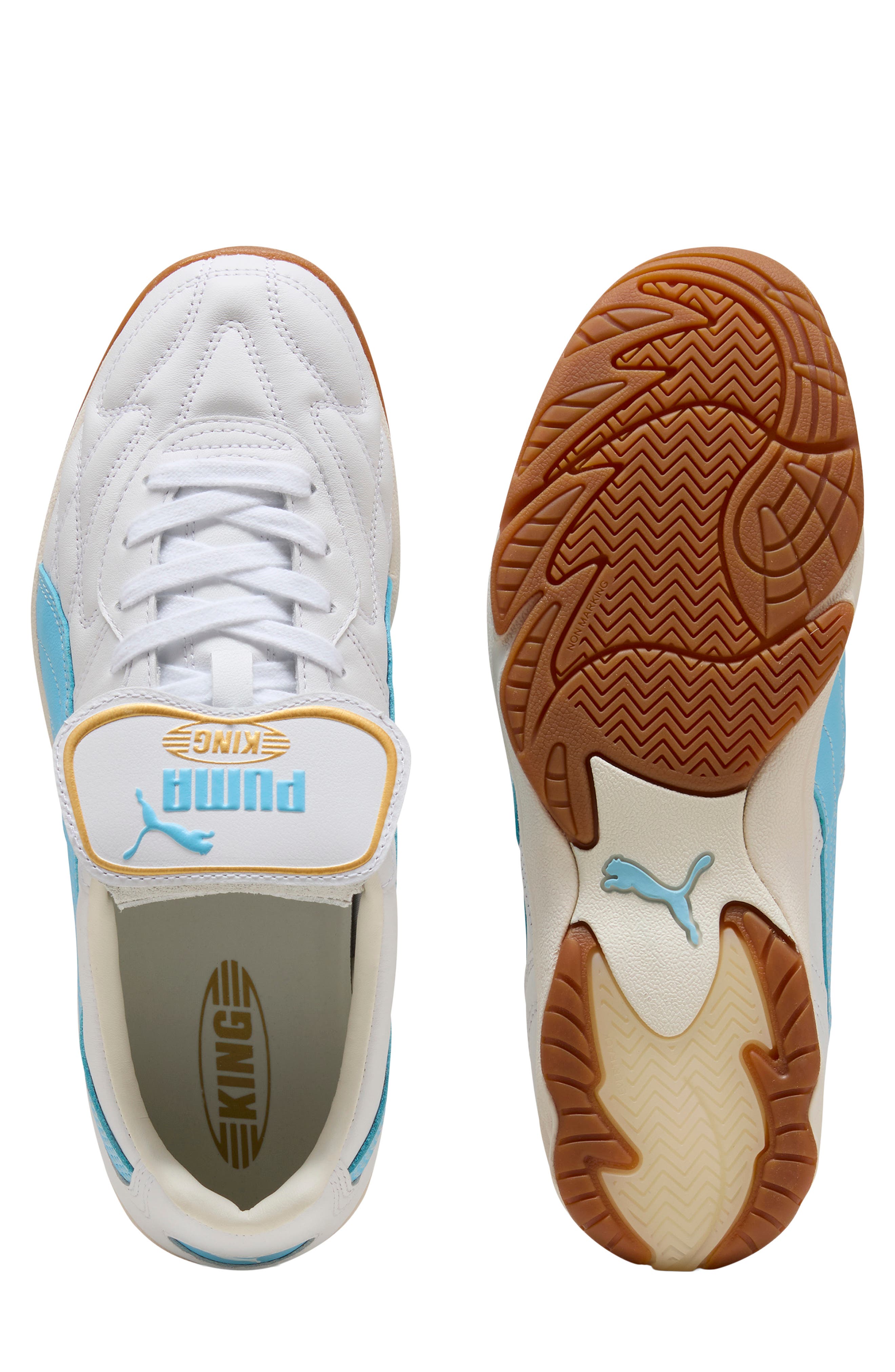 King Indoor Soccer Sneaker, Alternate, color, PUMA WHITE/ VIBRANT BLUE