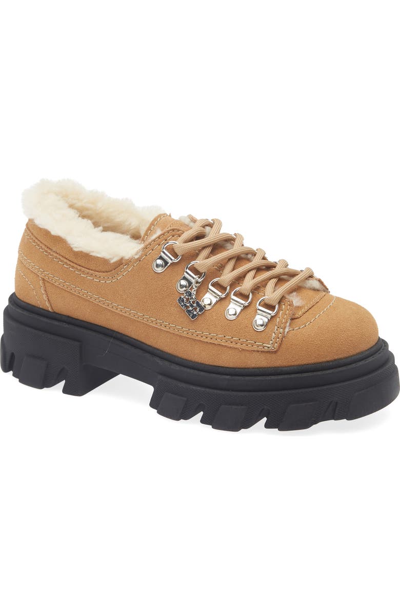 Ganni Derbies Cleated Platform Sneaker Boot, Main, color, Cognac