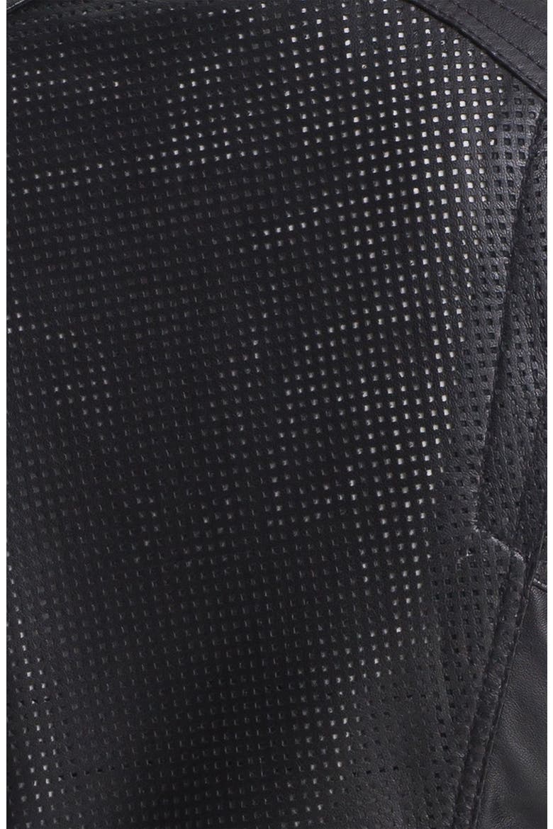 Perforated Leather Moto Jacket, Alternate, color, BLACK