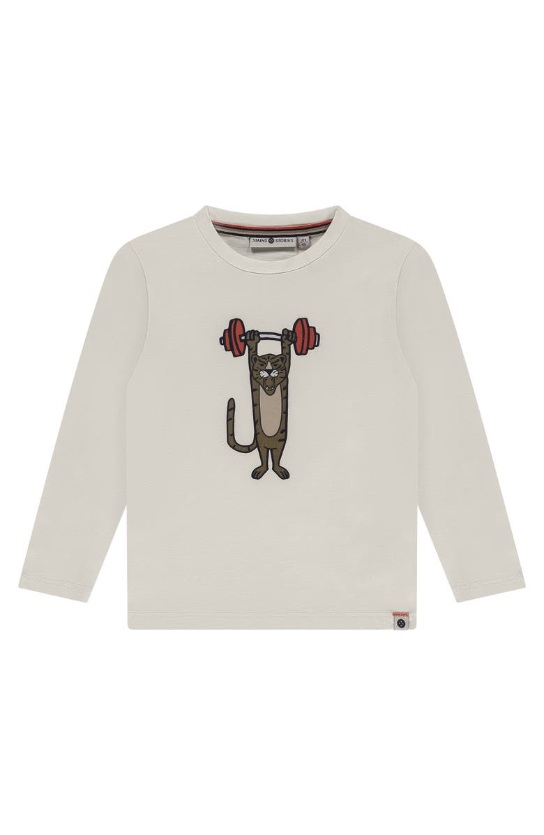Stains and Stories by Babyface Weightlifting Tiger Long Sleeve T-Shirt, Main, color, Off White