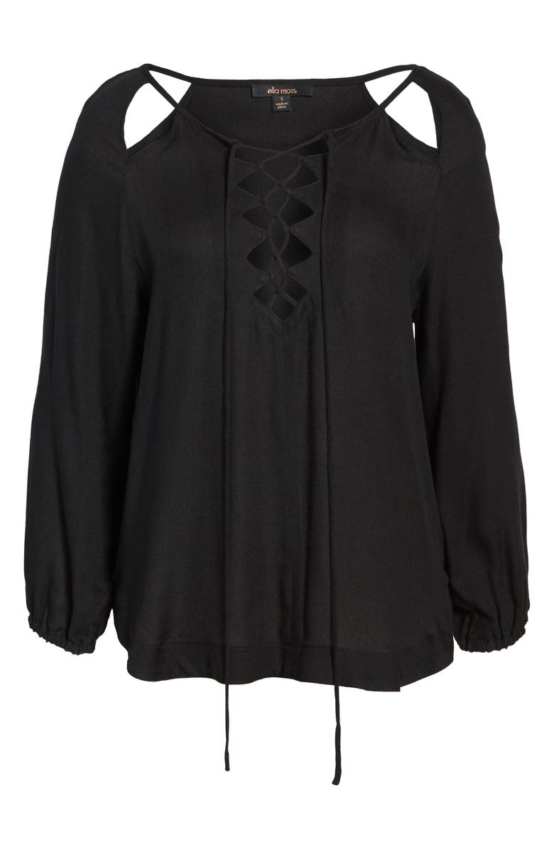 Ella Moss Stella Cutout Lace-Up Blouse, Alternate, color, 