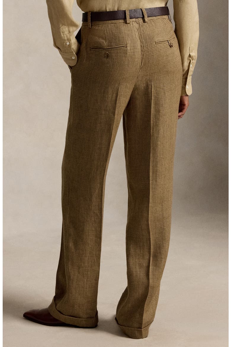 High Waist Glen Check Linen Pants, Alternate, color, BROWN/ TAN GLEN CHECK