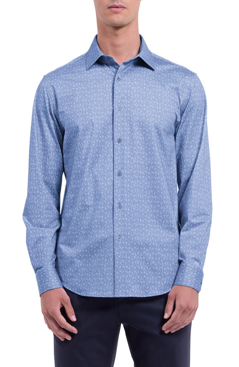 Bugatchi James OoohCotton<sup>®</sup> Cocktail Print Button-Up Shirt, Main, color, Steel
