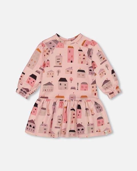 Deux Par Deux Organic Jersey Dress - Printed Pink Cherries