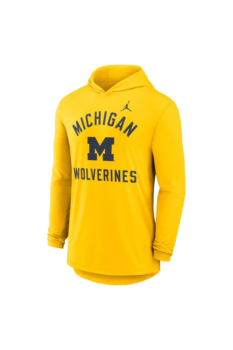 Men's Jordan Brand Maize Michigan Wolverines Classic Arch Tri-Blend Dri-FIT Long Sleeve Hoodie T-Shirt, Alternate, color, Maize