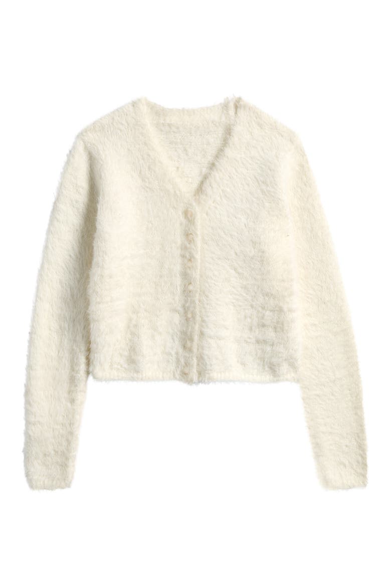 Kids' Fuzzy V-Neck Cardigan, Main, color, EGRET