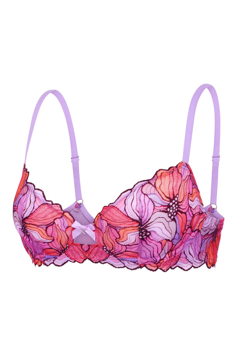 Mosaic Floral Lace Unlined Demi Bra, Alternate, color, PURPLE OPAL