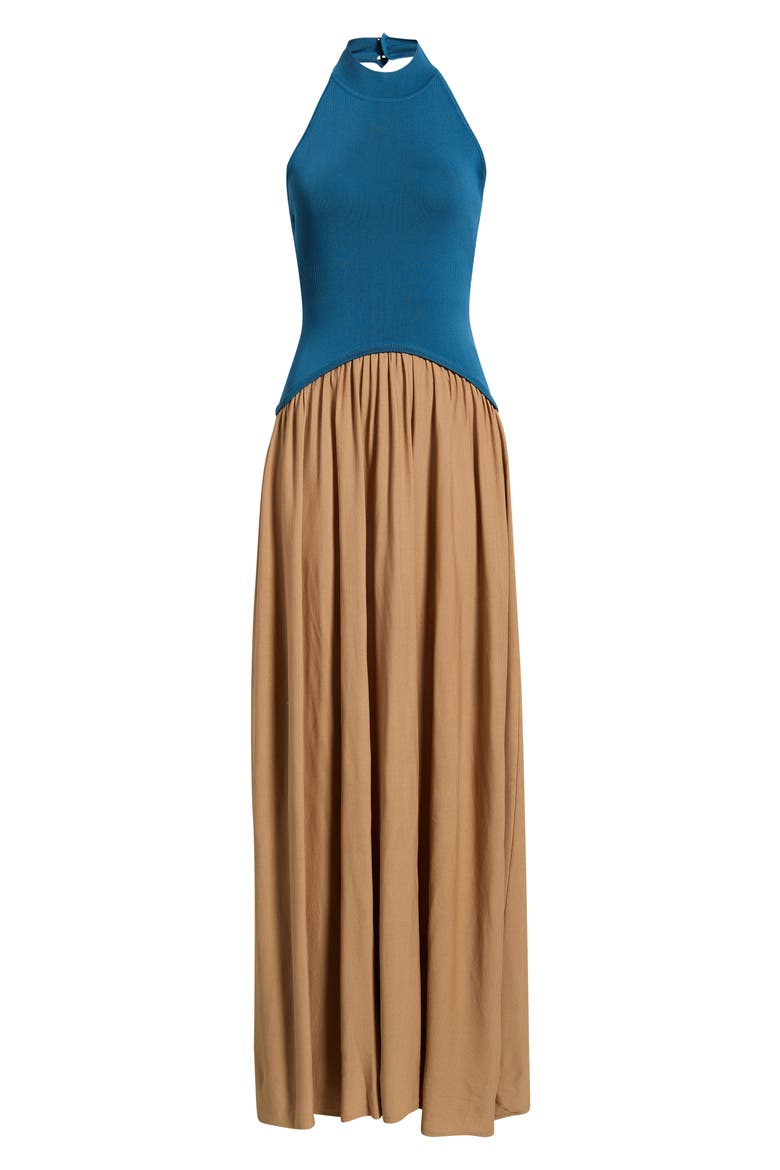 The Halter Soglio Maxi Dress, Alternate, color, DEEP CANAL / CAMEL