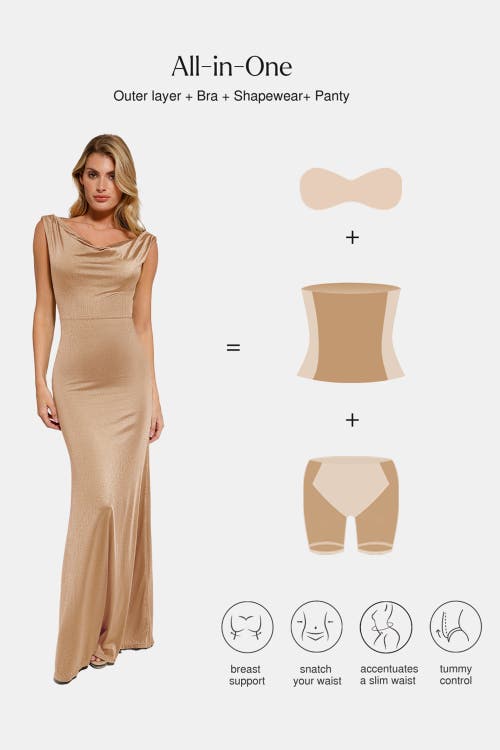 Popilush Shapewear Convertible Shine Sculpting Mermaid Dress In Gold