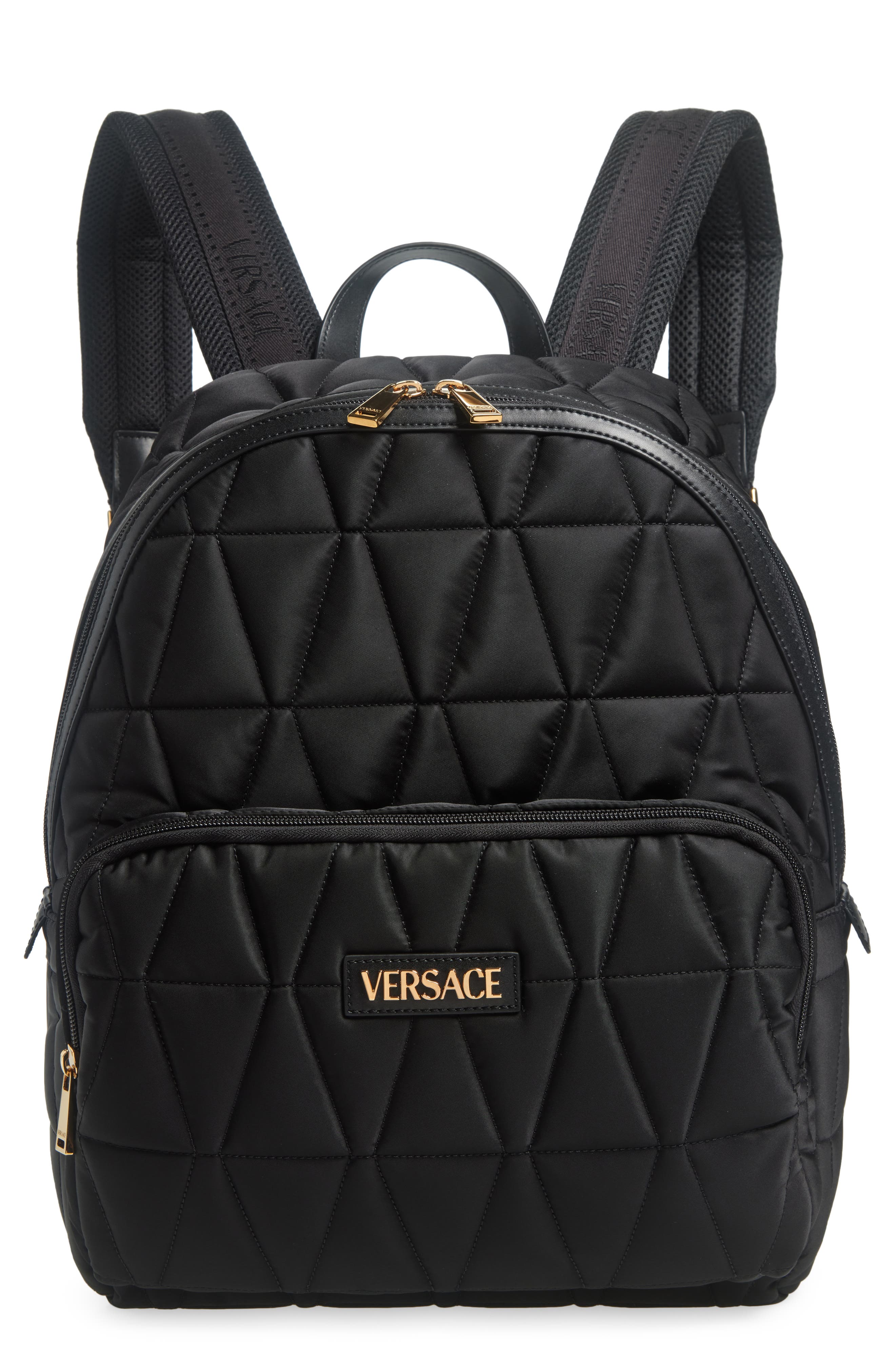 Versace Quilted Nylon Backpack, Main, color, 