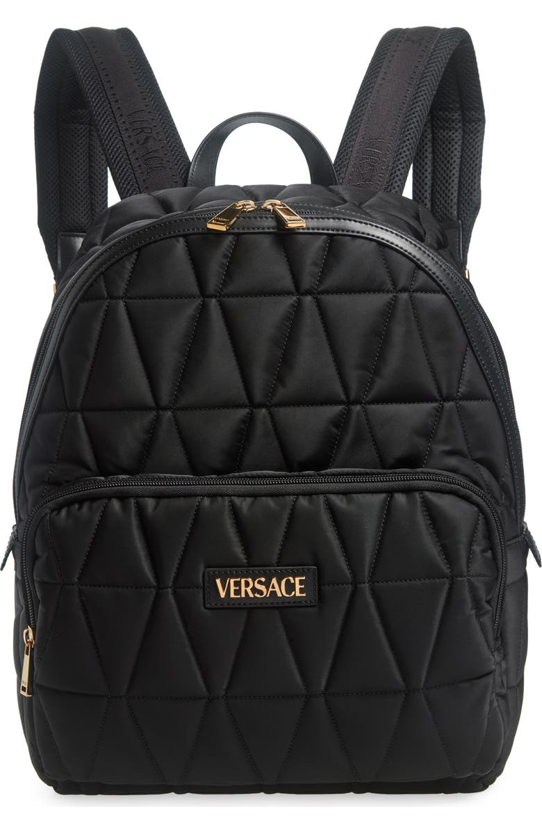 Versace Quilted Nylon Backpack, Main, color,