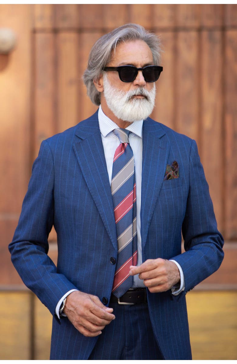 Elizabetta Ferrari - Silk Jacquard Tie for Men, Alternate, color, Navy And Burgundy