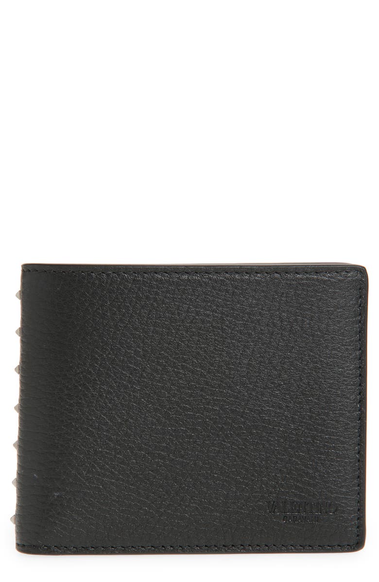 Valentino Garavani Rockstud Leather Bifold Wallet, Main, color, Black