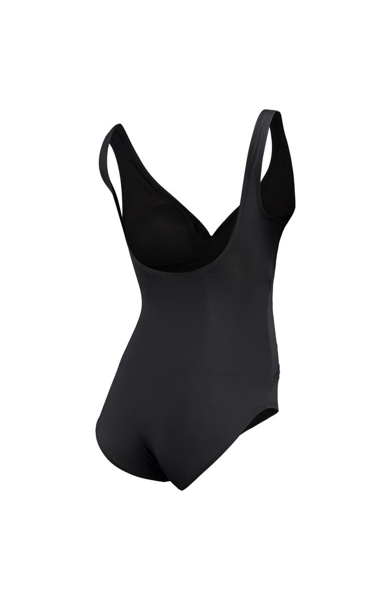 Tommy Bahama Women's Tommy Bahama Black Tampa Bay Buccaneers Pearl Clara Wrap One-Piece Swimsuit, Alternate, color, Black