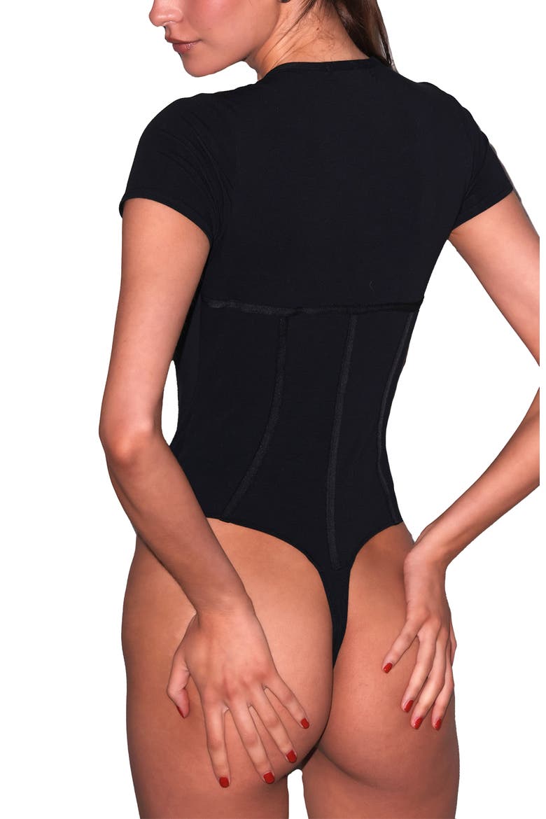 Organic Cotton T-Shirt Bodysuit, Alternate, color, BLACK