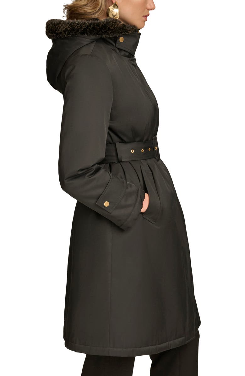 Donna Karan New York Faux Fur Trim Puffer Coat, Alternate, color, 