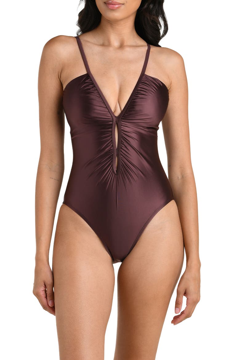 Earth Lace-Up One-Piece Swimsuit, Main, color, TRUFFLE