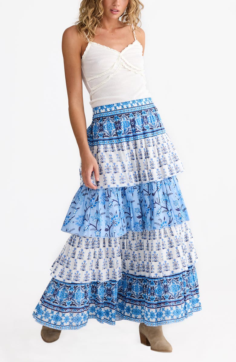Talisman the Label Ariel Tiered Maxi Skirt, Alternate, color, Blueberry Fields