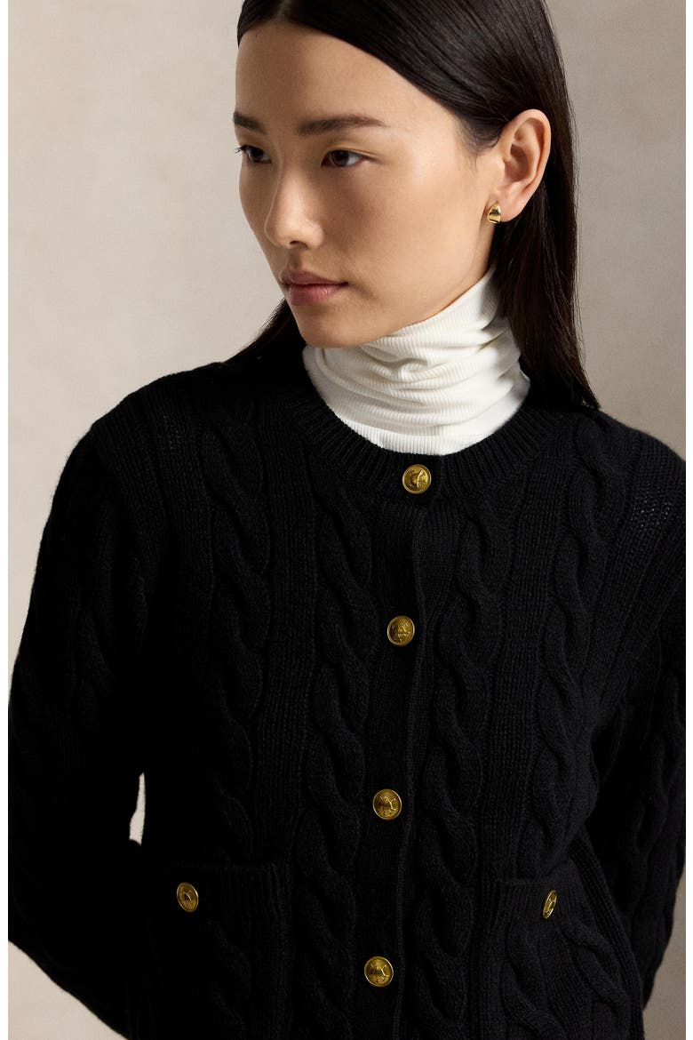 Cable Knit Wool & Cashmere Cardigan, Alternate, color, BLACK