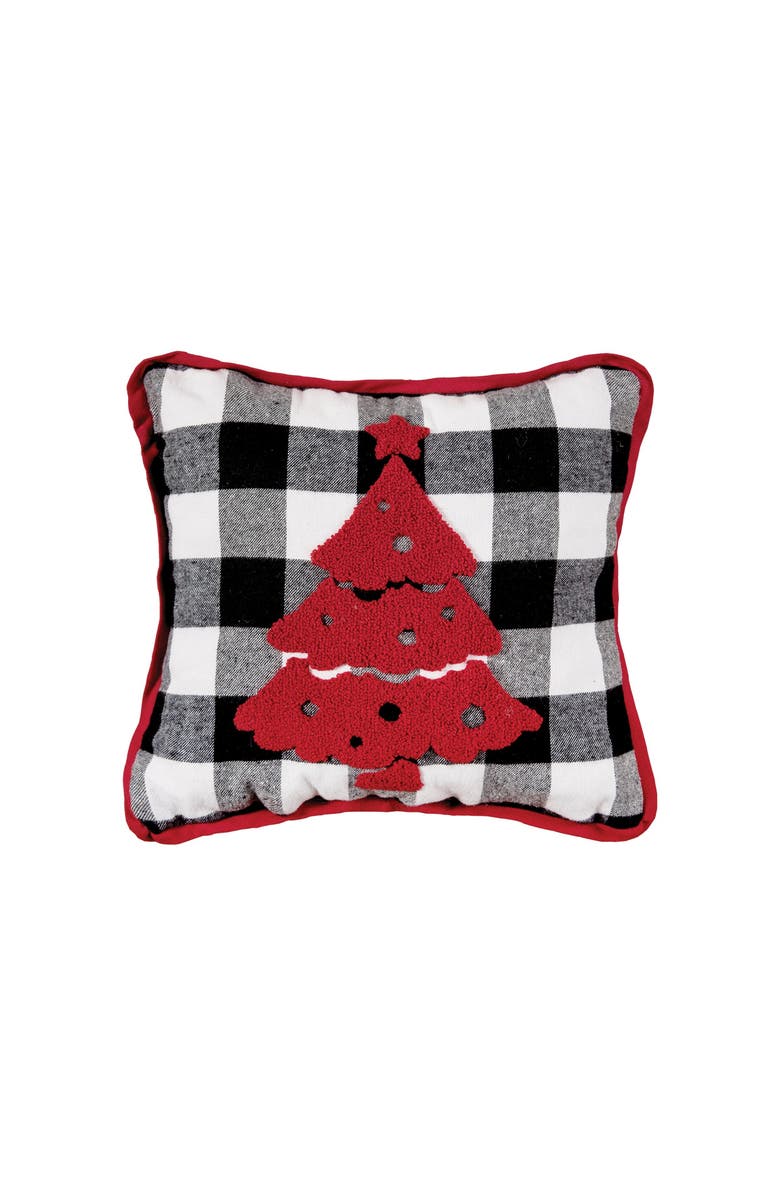 C&F Home Christmas Franklin Farm Tree Tufted Plaid Accent Pillow, 12" x 12", Main, color, Red