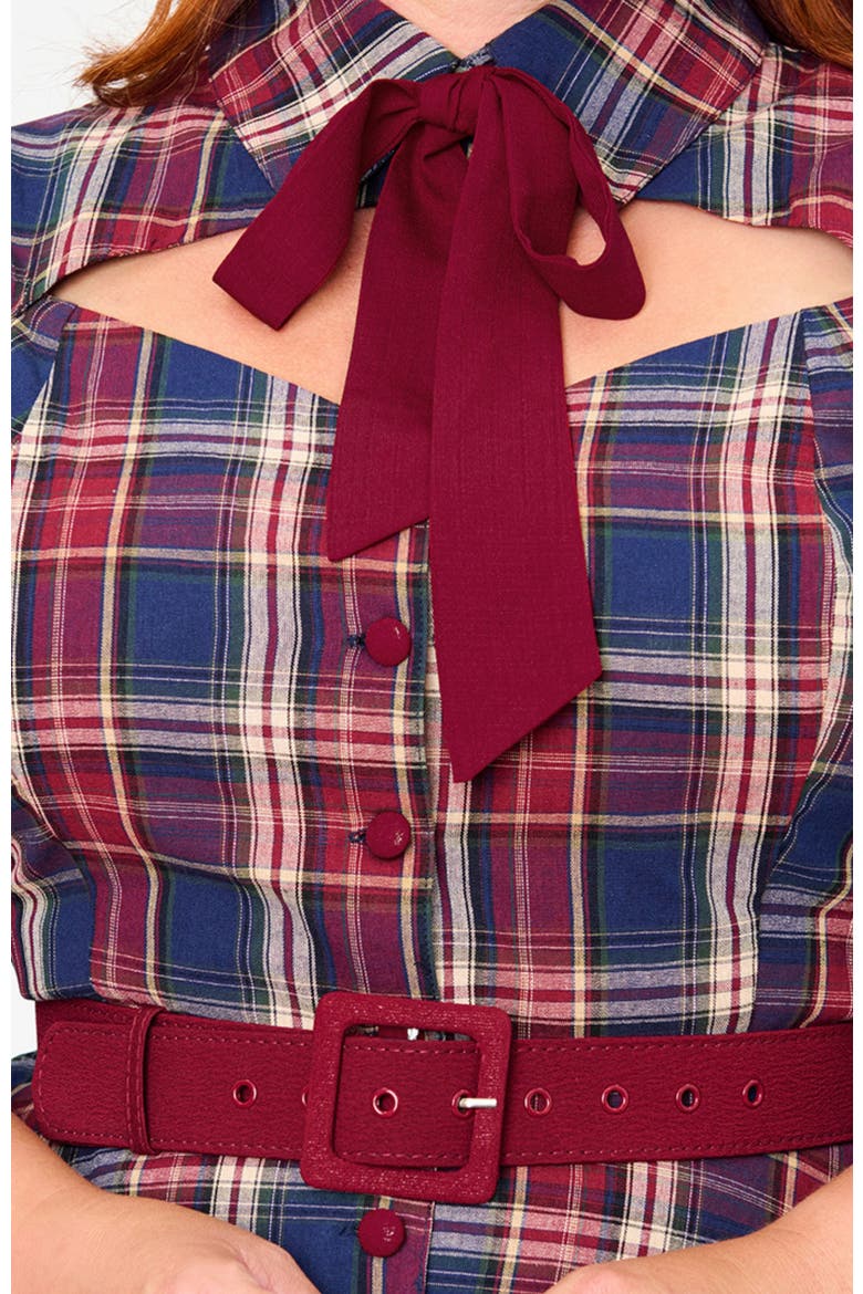 Plus Size Sweetheart Neck Swing Dress, Alternate, color, Blue & Burgundy Plaid