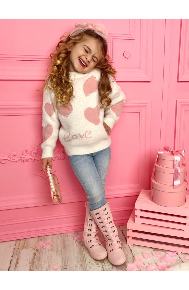 Mia Belle Girls Made To Love You Pearl Knit Sweater, Alternate, color, Ivory