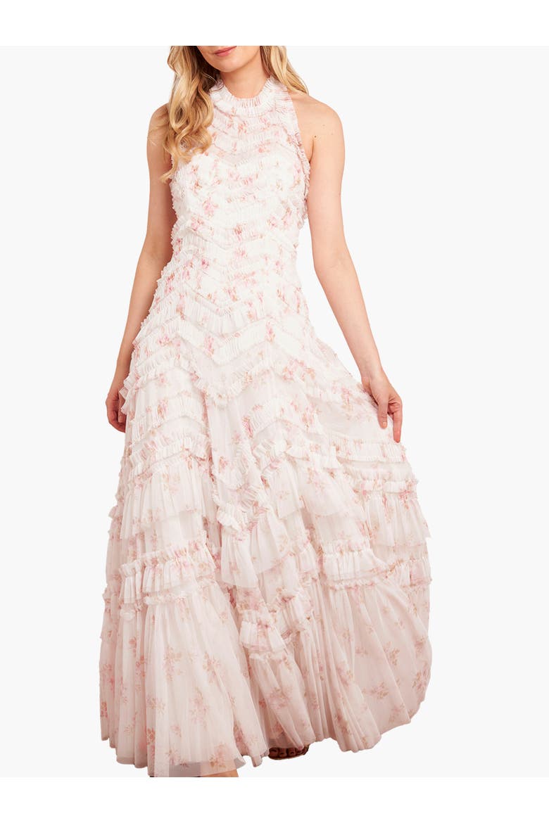 Magnolia Ditsy Elia Halter Neck Gown, Main, color, Moonshine/Seashell