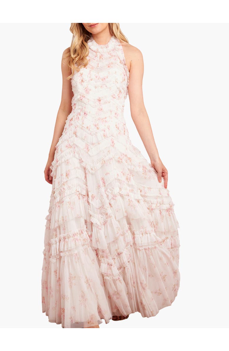 Needle & Thread Magnolia Ditsy Elia Halter Neck Gown, Main, color, Moonshine/Seashell