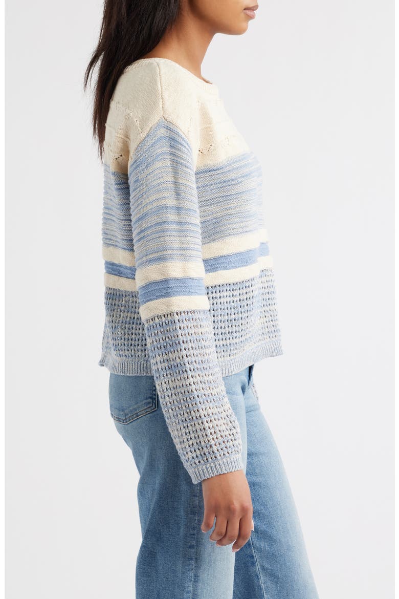 Polla Stripe Mixed Stitch Boat Neck Sweater, Alternate, color, CLEAR SKY