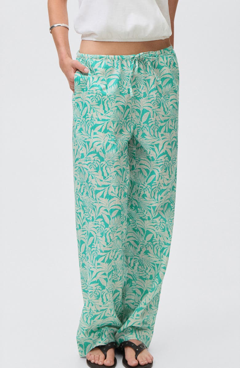 MANGO TEEN Floral Print Wide Leg Pants, Main, color, Turquoise