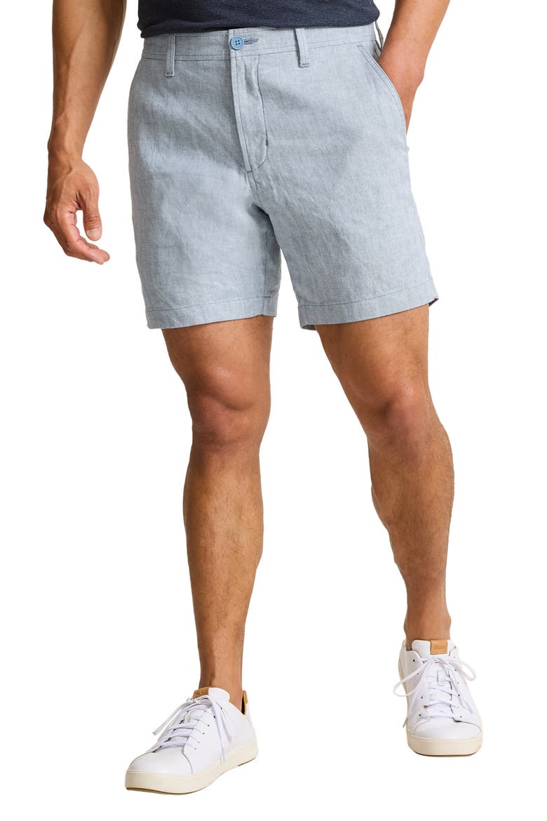 Beach Coast 7-Inch Flat Front Linen & Cotton Shorts, Main, color, OCEAN CITY