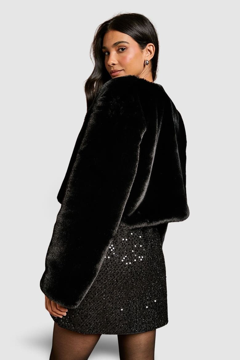 Edge To Edge Faux Fur Coat, Alternate, color, Black