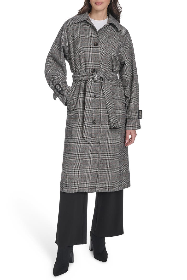 Belted Longline Coat, Main, color, BLK WHT