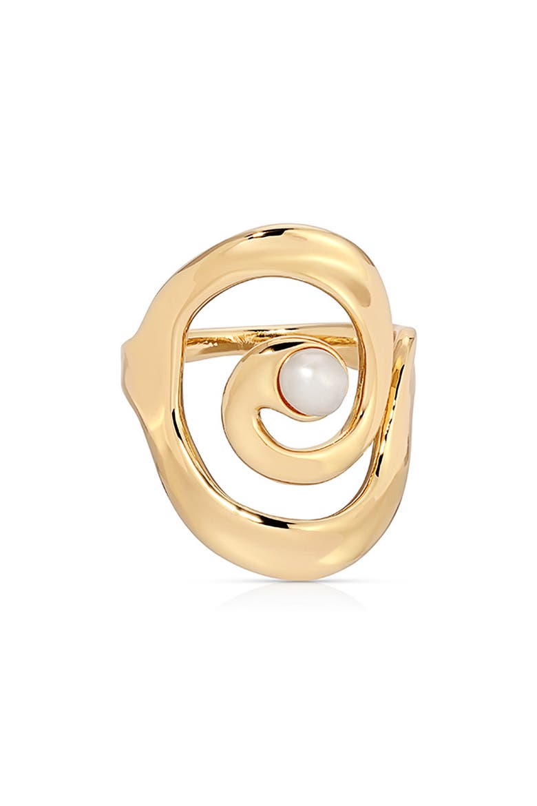 Aura Swirl Freshwater Pearl Statement Ring, Main, color, GOLD