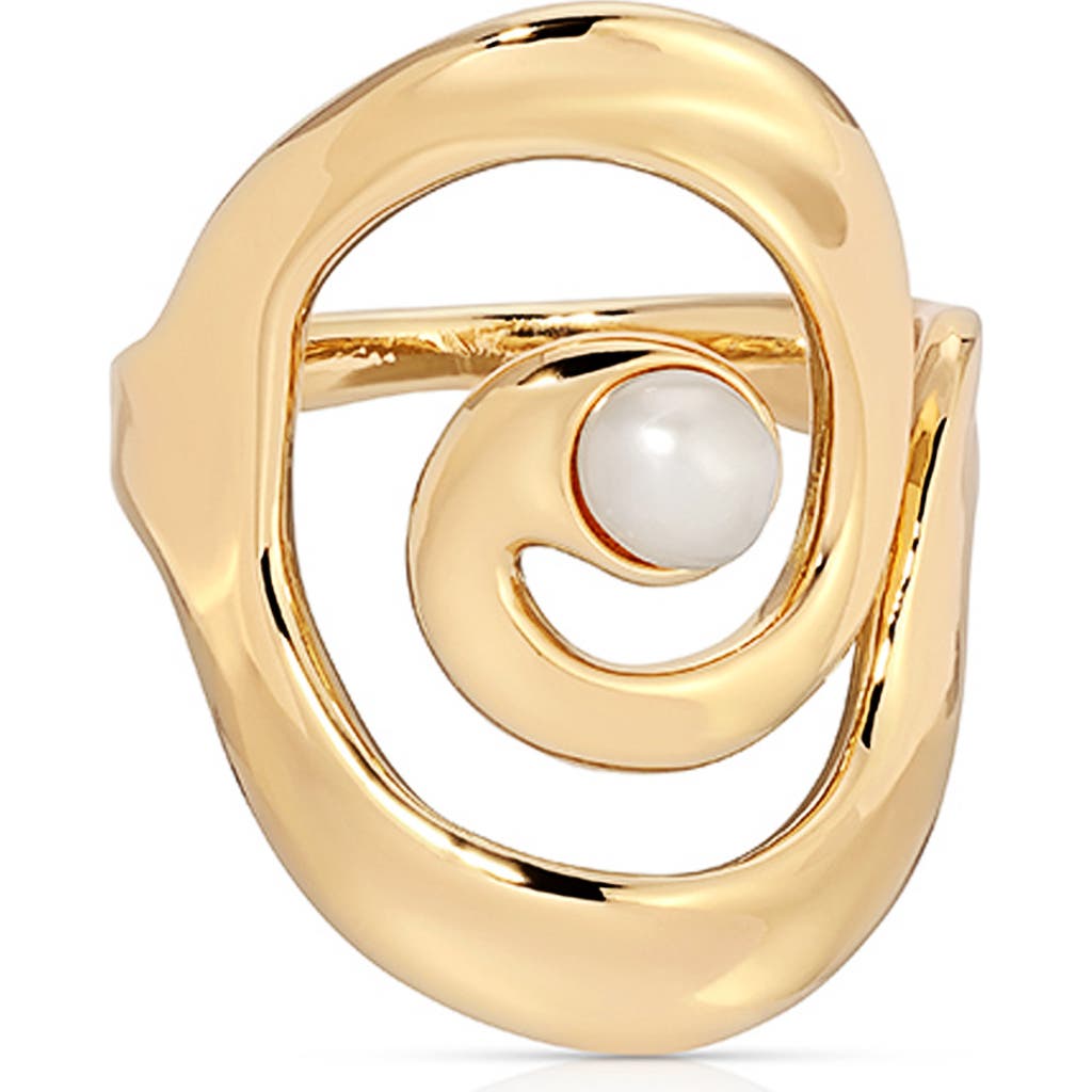 Ettika Aura Swirl Freshwater Pearl Statement Ring In Gold