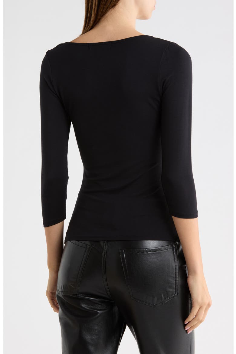 Surplice Three-Quarter Sleeve Top, Alternate, color, BLACK