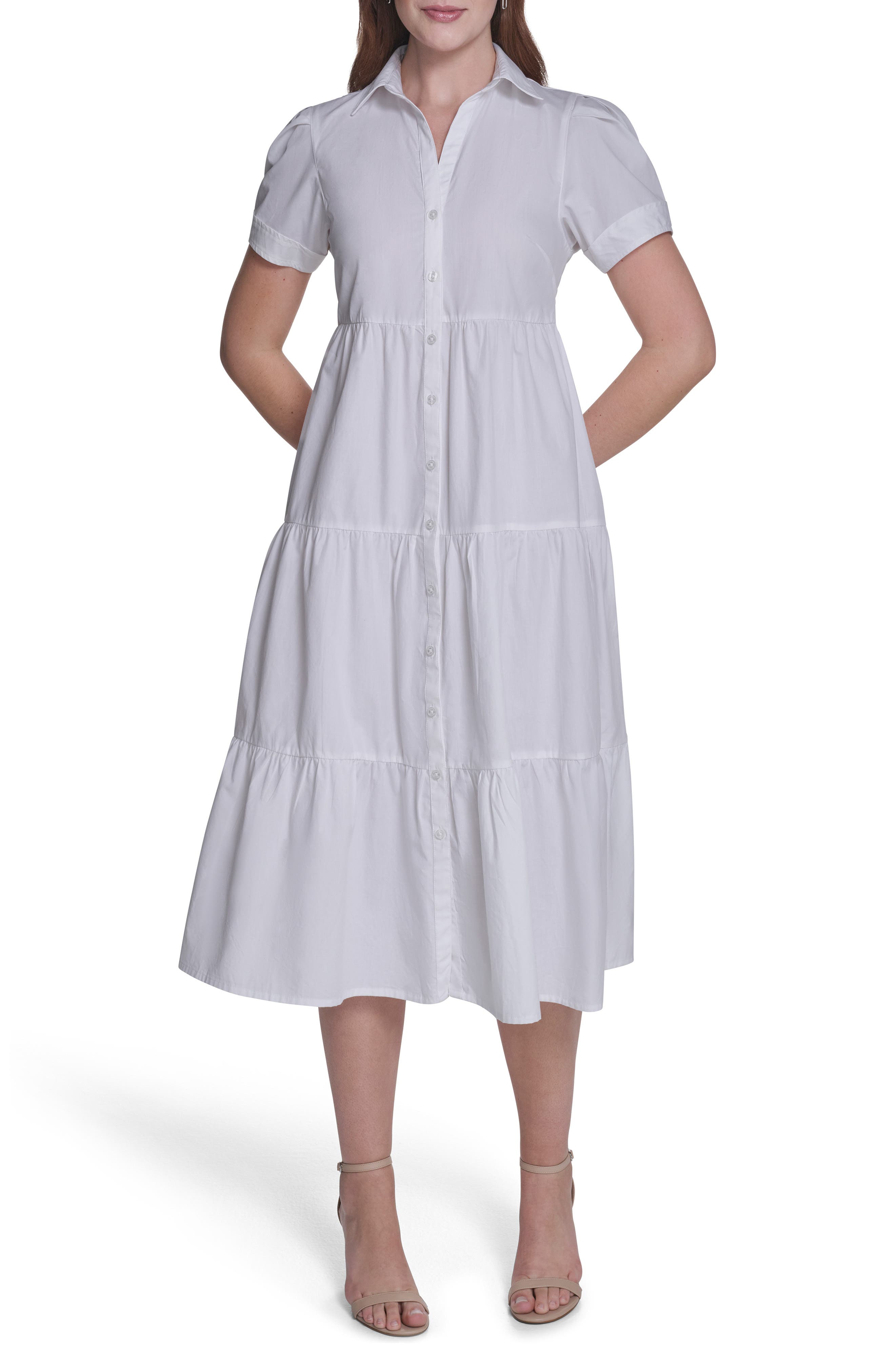 Calvin Klein Short Sleeve Cotton Tiered Maxi Dress