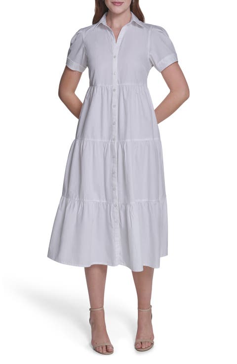 Short Sleeve Cotton Tiered Maxi Dress