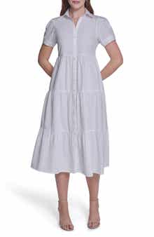Calvin Klein Short Sleeve Cotton Tiered Maxi Dress