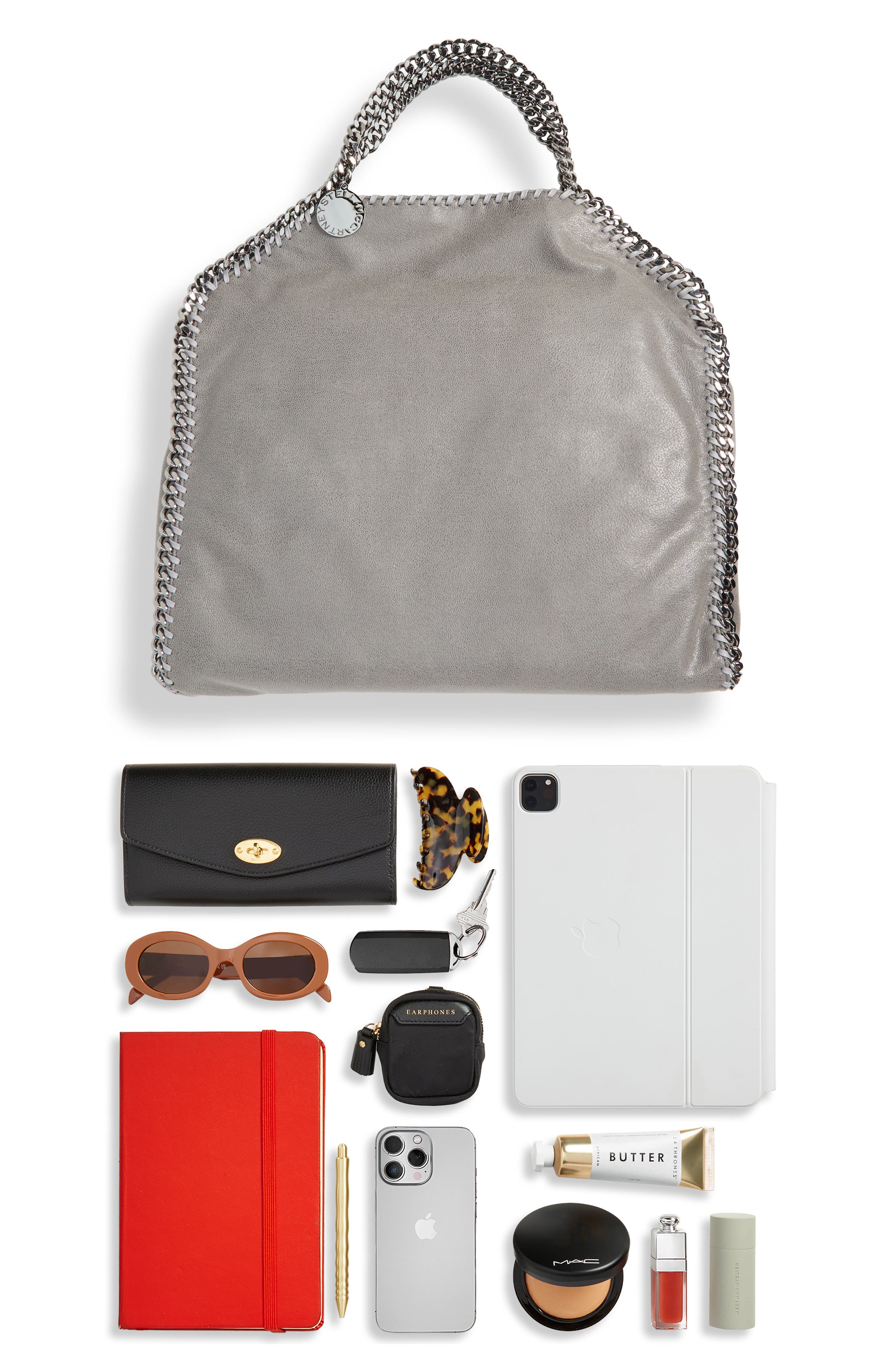 Falabella Shaggy Deer Faux Leather Foldover Tote, Alternate, color, LIGHT GREY