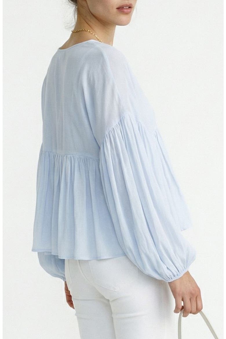 Katie Balloon Sleeve Baby Doll Top, Alternate, color, SKYWRITING