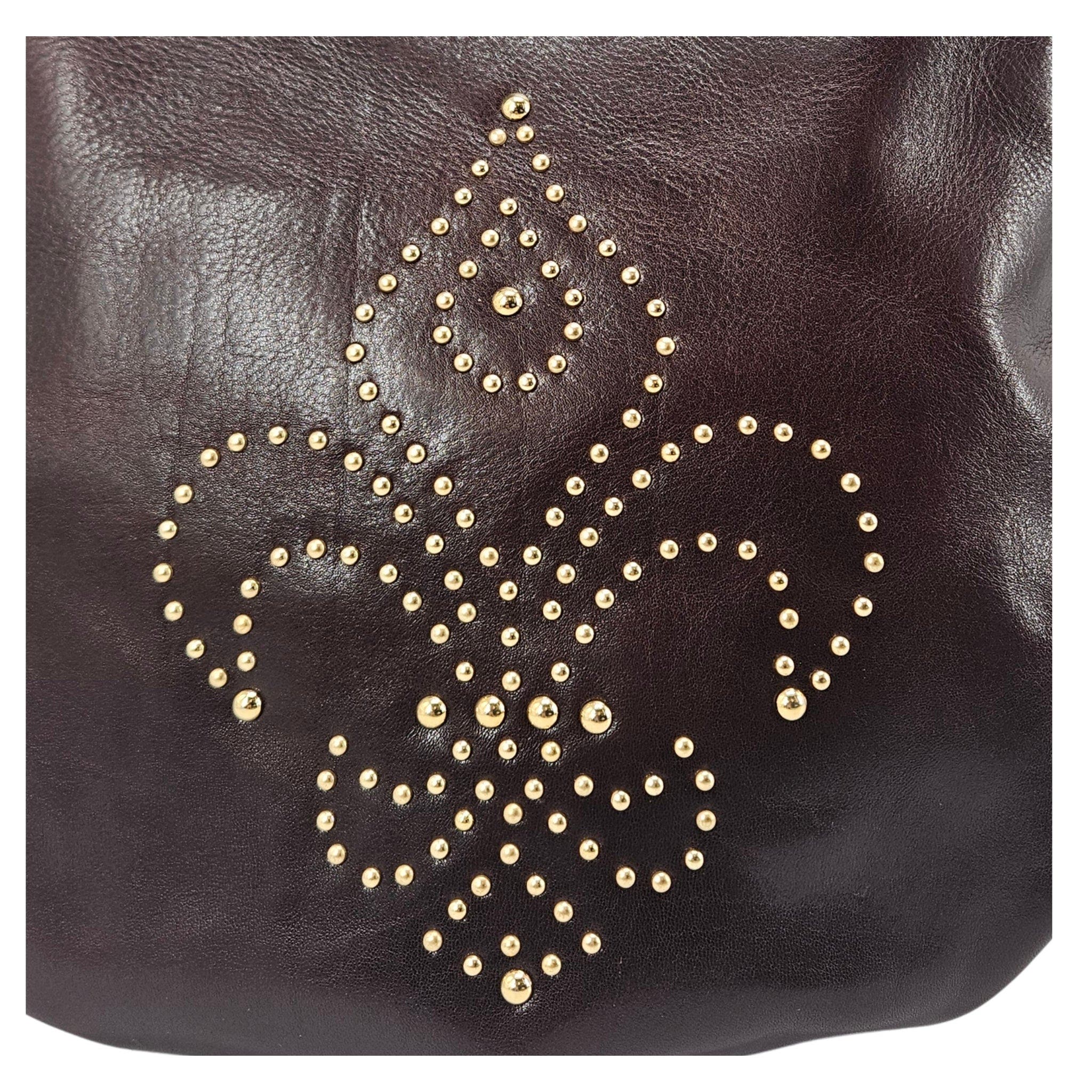 Studded Leather Fleur de lis Shoulder Bag, Alternate, color, brown