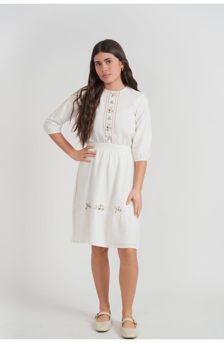 Space Grey Embroidered Linen 2 Piece Skirt Set, Alternate, color, Ivory