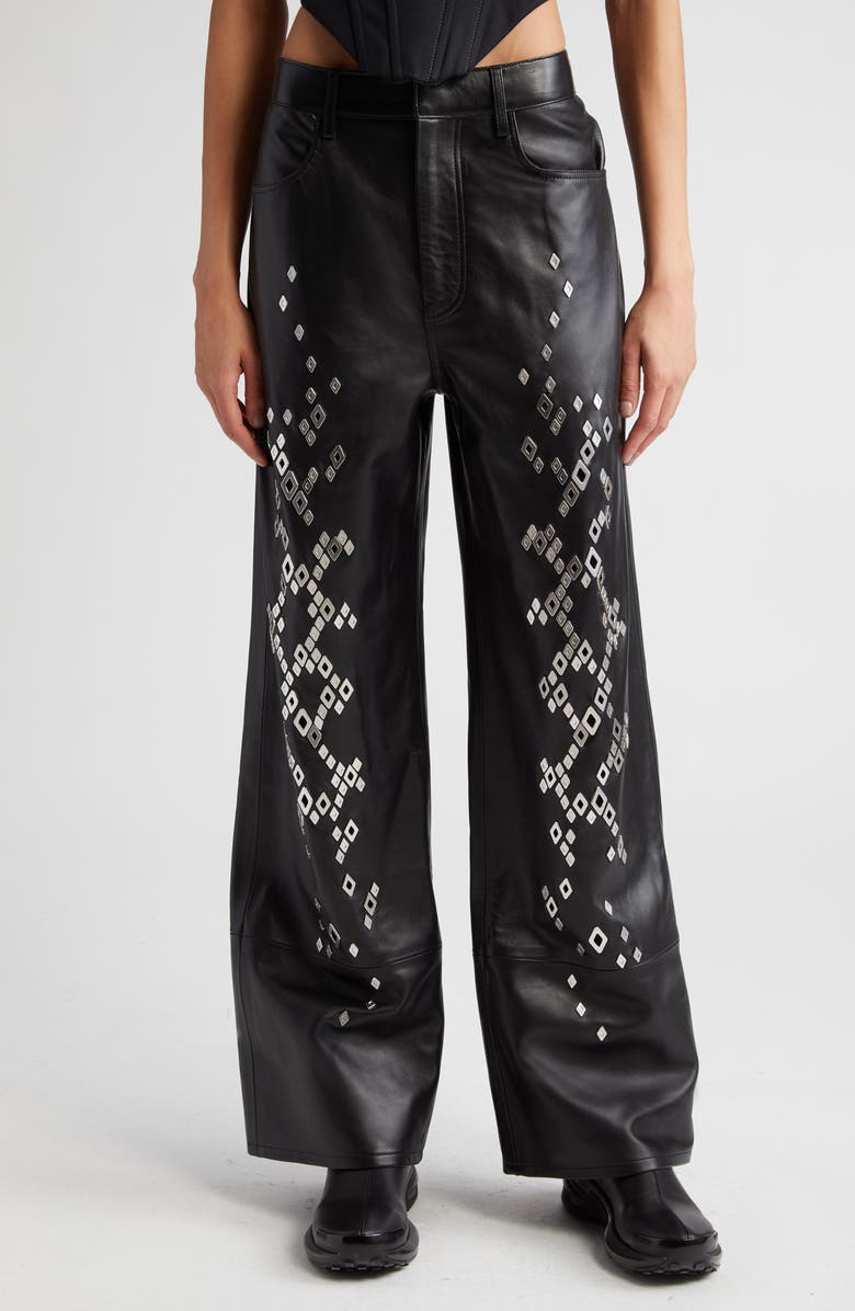 Dion Lee Snakeskin Studded Leather Pants, Main, color,