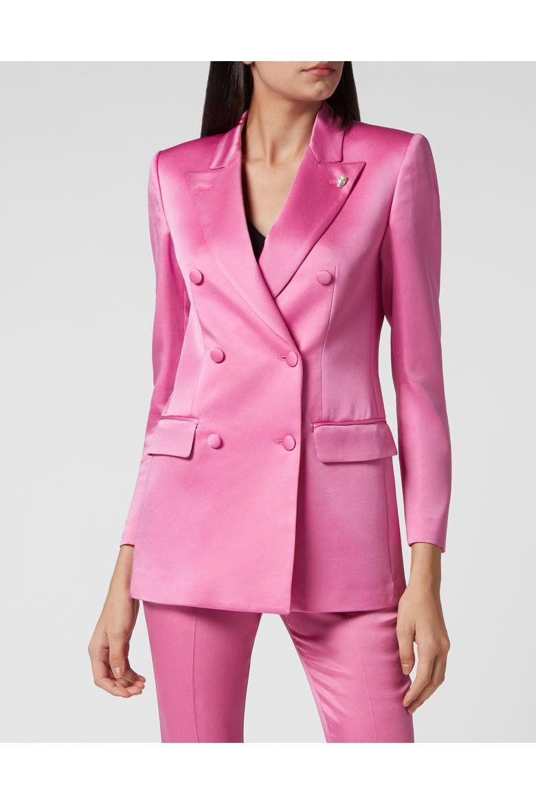 Satin Dandy Blazer Women, Main, color, Fuxia
