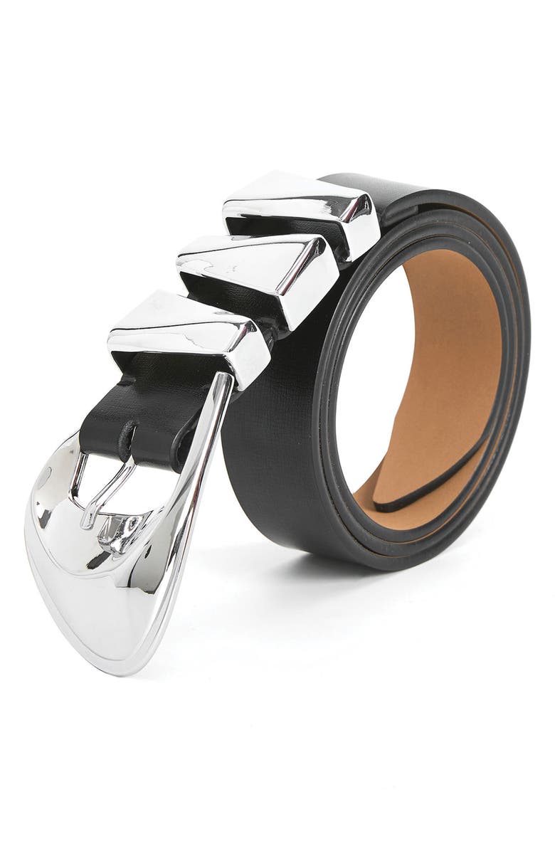 Ettika Modern Western Leather Belt, Alternate, color, Black