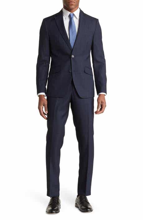 SAVILE ROW CO Hoxton Navy Grid Check Two-Button Notch Lapel Suit
