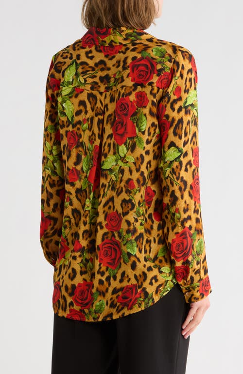 L Agence Nina Long Sleeve Blouse Multi Leopard Romantic Rose In Multi