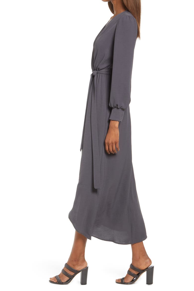 Long Sleeve Faux Wrap Dress, Alternate, color, CHARCOAL