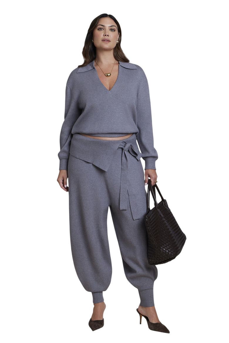 Foldover Waistband Barrel Sweater Pant (plus), Alternate, color, HEATHER GREY